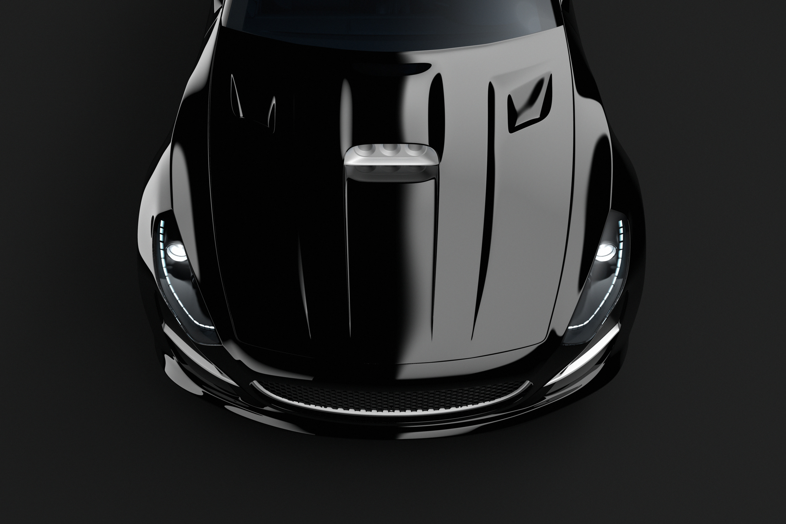Black sport car on dark background