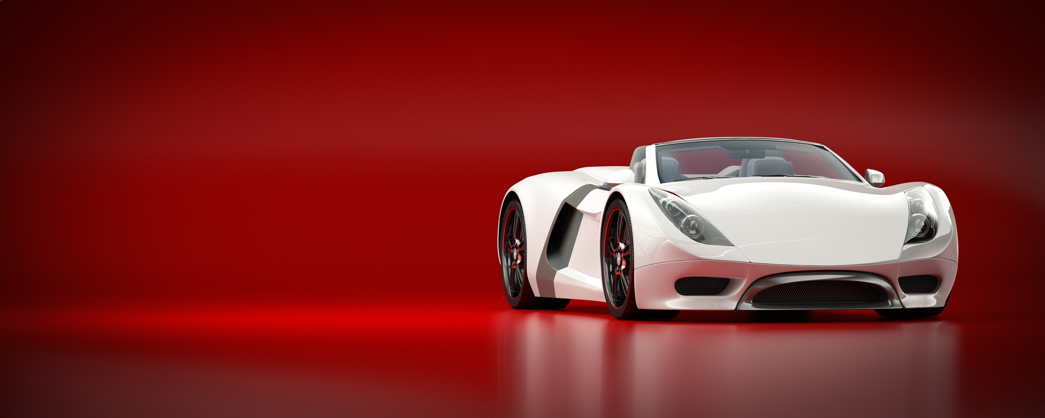 White Sports Car on a Red Background